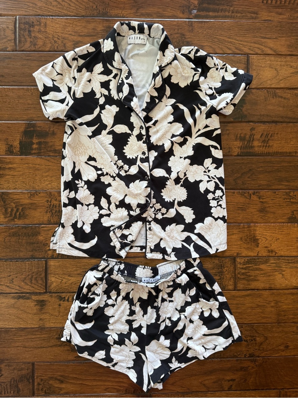 Mason grey Floral Pajama Set in Black & White
